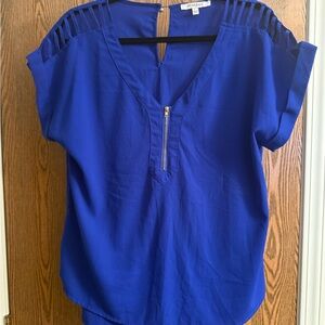 Express Cobalt Blue Top with Zipper and Cutout Shoulders